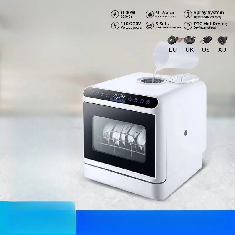 Smart Mini Dishwasher Countertop 6-8 Sets With Air Drying & Sterilization Function For Kitchen
